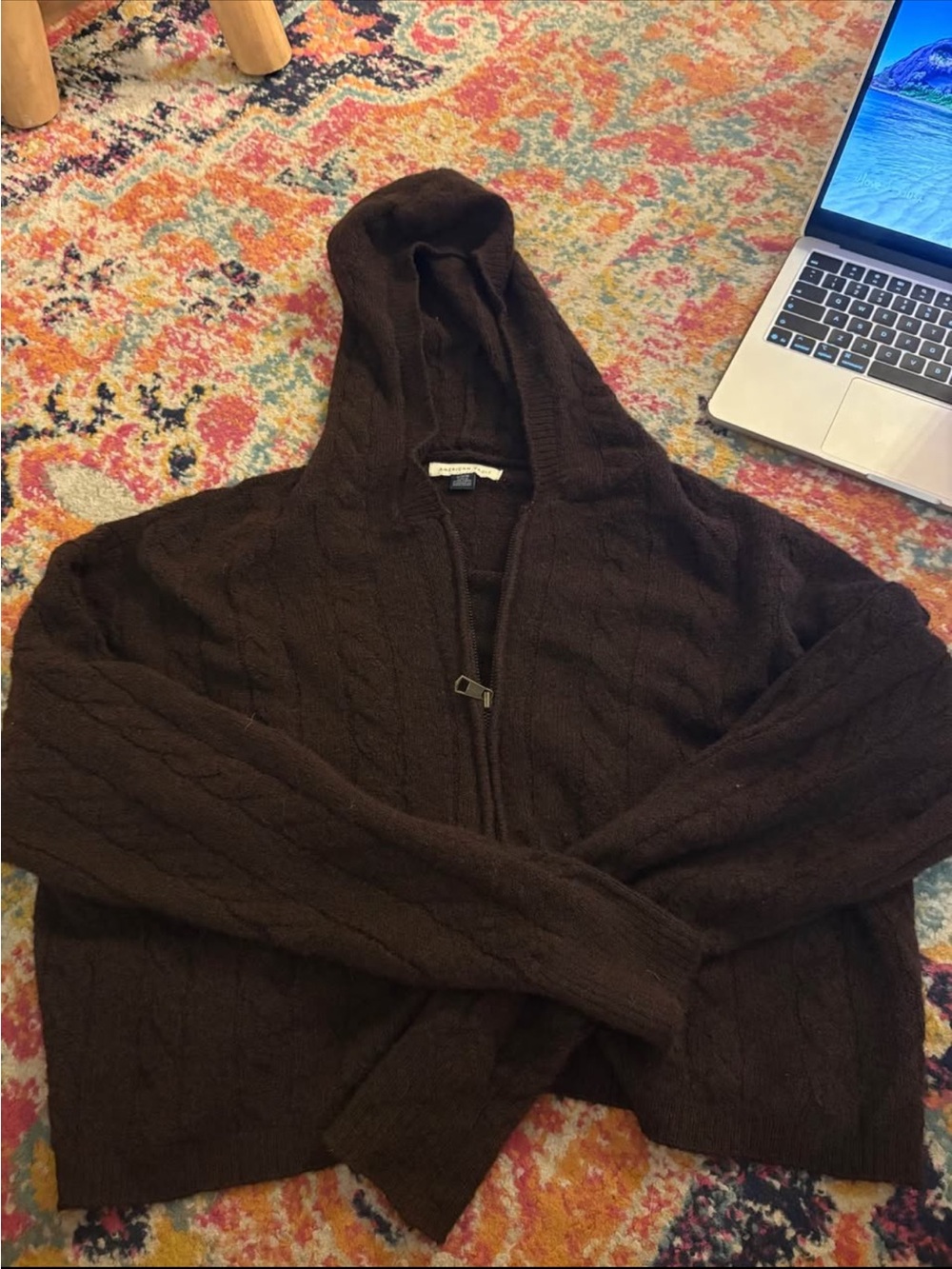 Men's Hooded Cable-Knit Zip Sweater - Brown